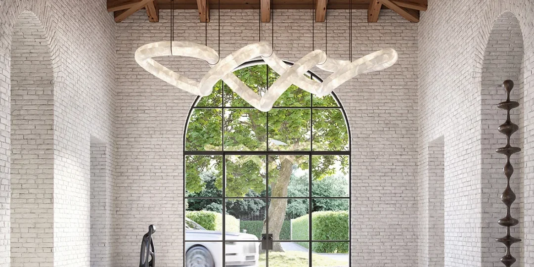 Infinite_Glow_Alabaster_Chandelier designed and produced by newstarlamp hangs in a large villa