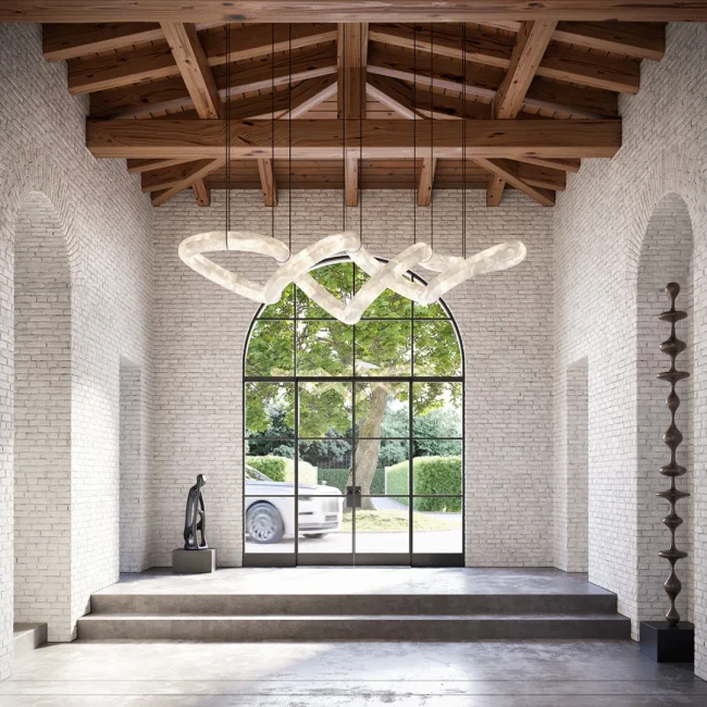 Infinite_Glow_Alabaster_Chandelier designed and produced by newstarlamp hangs in a large villa